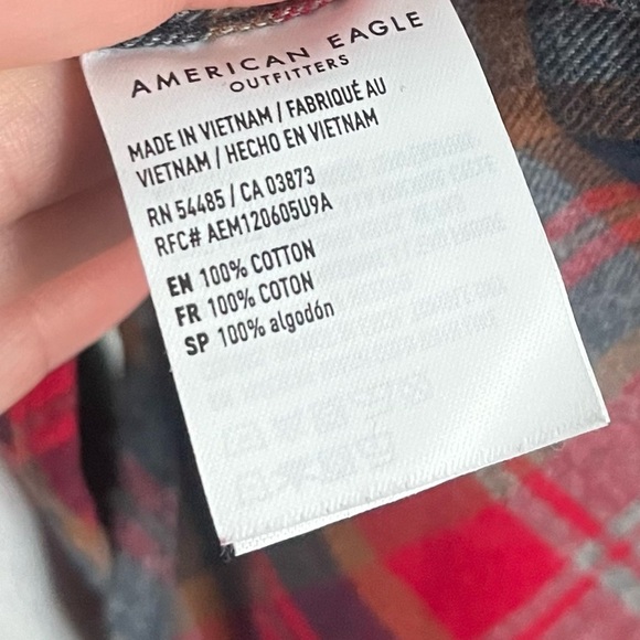 American Eagle Outfitters • Red Grey Plaid Super Soft Button Down Shirt - Picture 3 of 4